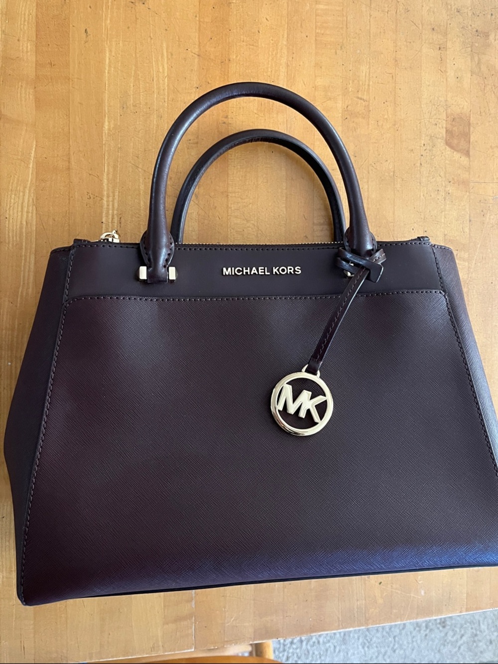 Michael Kors Dark Burgundy Gibson Large Saffiano Leather Satchel with Strap